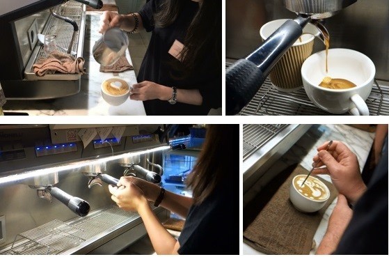 Coffee-making and latte art by our barista trainees