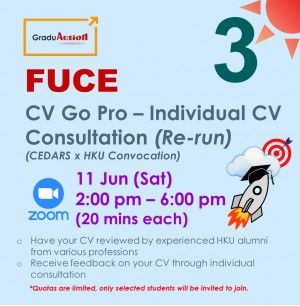 Fire Up your Career Engine (FUCE) – CV Go Pro – Individual CV Consultation (CEDARS x HKU Convocation) (Re-run)